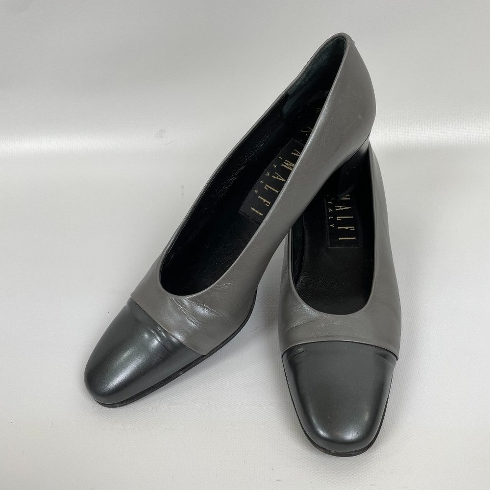 Amalfi leather silver and grey heel
